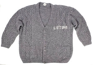 Gray Cardigan Sweater Unisex XXL V-Neck Wool Blend Grandpa Preppy Cable Knit